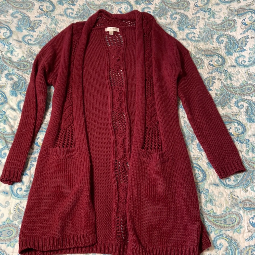Burgundy knit cardigan